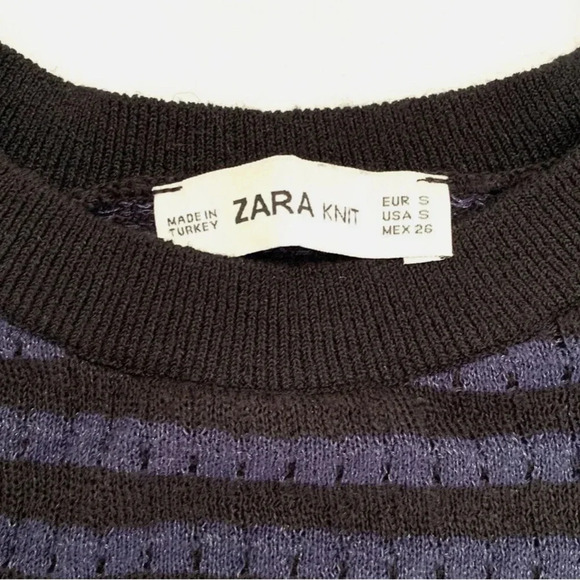 NWOT Zara short sleeve striped sweater dress crew neck metallic scallop  hem - Picture 6 of 6